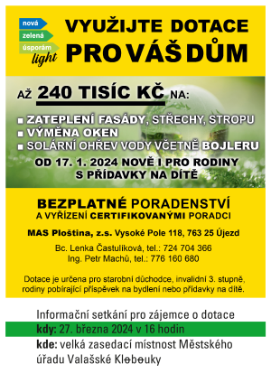 Nová zelena úsporám Light: Informační setkání pro zájemce o dotace - 27. 3. 2024 Valašské Klobouky 1